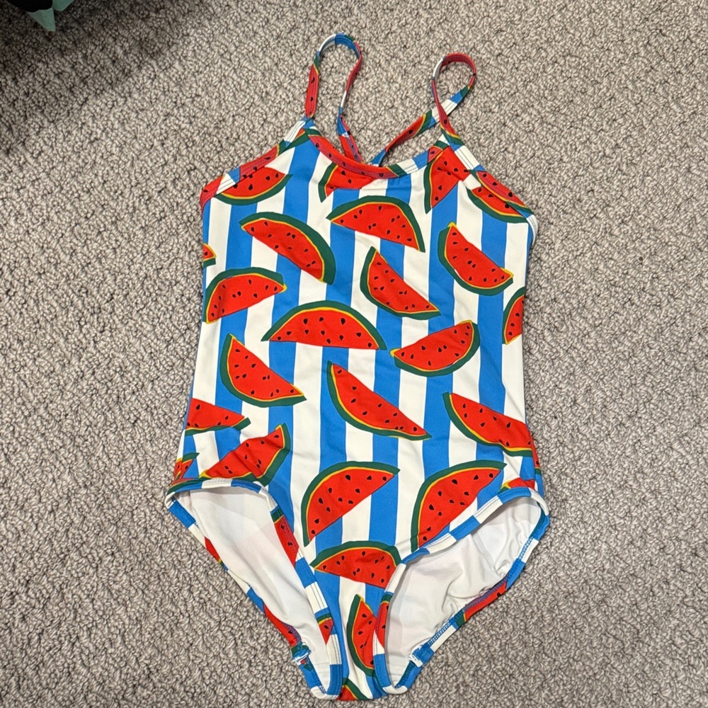 Hanna Andersson Watermelon Striped Kids Swim One Piece - Red, Blue, White